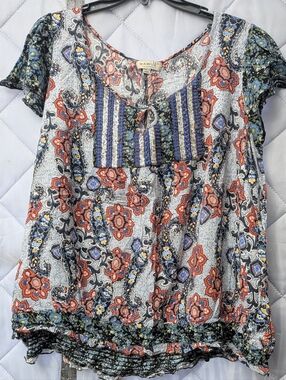 One World Live & Let Live Women's Short Sleeve Beaded Blouse Size 3x